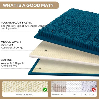 HOMEIDEAS 3 Pieces Bathroom Rugs, Extra Large Ultra Soft Non Slip Absorbent Chenille Toilet Bath Mat Set (Atlantic Blue) - color: Blue-atlantic Blue, size: 17"x24"+20"x32"+U Shape 20"x24"
