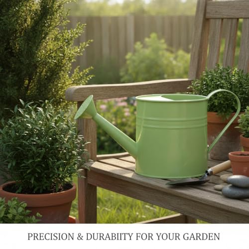 Long Spout Iron Watering Can for Indoor & Outdoor Plants, Durable Metal Design with Precise Flow Control (1 Pack) - color: Green