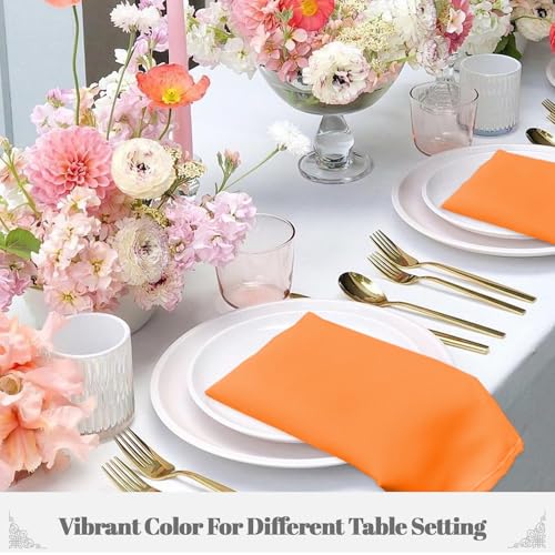 PLOYMONO Orange Cloth Napkins - 8 Pack 17" x 17" Washable Polyester Napkins | Heavy Duty 180 GSM Cloth Napkins with Hemmed Edges - Great for Restaurants, Weddings, Parties, Banquets Dinner - color: Orange