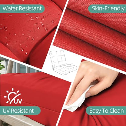 Outdoor Chair Cushions 42x21x4 Inch Set of 2, Red | Patio Cushions for Dining Rocking Chairs, High Back Soft Seat Pad with Ties, Waterproof Fade Resistant, Indoor Outside Use - color: Red
