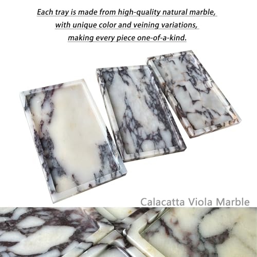 Natural Calacatta Viola Marble Vanity Tray, 9.8"x5.9" | Genuine Marble Tray for Bathroom/Kitchen/Dresser - color: Marble Tray-calacatta Viola