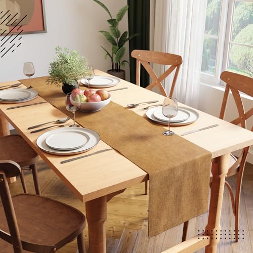Encasa XO Table Runner 4 to 6 Seater, Soft Chenille 13"x72" | Mustard, Woven Rib Texture | Machine Washable | Colorfast & Shrink Resistant | Durable Polyester Yarns - color: Mustard, size: 13x72 in