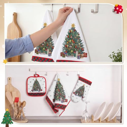 Frienda 6 Pcs Farmhouse Kitchen Decor Kitchen Dish Towels Pot Holders for Mom Her Lady Owner Baking Accessories Stuff(Christmas Tree) - style: Christmas Tree