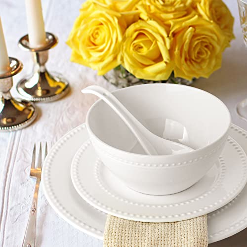 Dinner Plates Set of 4, 10.5 inch White Ceramic Plates, Embossed Salad Plates, Serving Plates for Steak Appetizer, Reusable Kitchen Dining Plates for Restaurant, Dishwasher Microwave Safe - color: 10.5 inch-White- Dot-4pcs