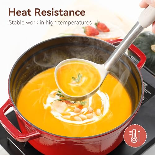 NCUE 35 Pcs Silicone Cooking Utensils Set BPA Free 446°F Heat Resistant | Stainless Steel Handles Kitchen Utensils Set, Thickened Heads Silicone Grips Nonstick Dishwasher Safe for Baking Housewarming - color: Khaki