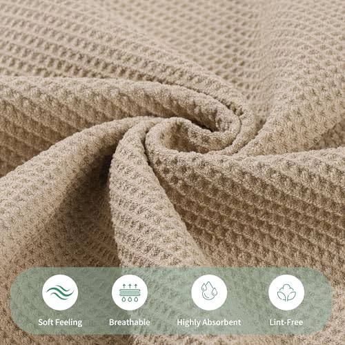 MICROFI Waffle Weave Bath Towel Set, Microfiber, 4 Pieces (Body/Hair/Hand/Face), Quick Dry, Lightweight, Super Absorbent, Lint Free, 380 GSM (Beige) - color: Beige