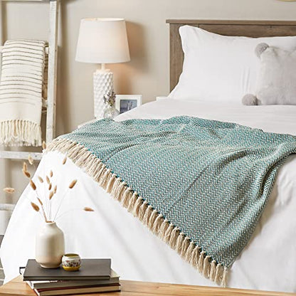DII Chevron Throw Collection Handloomed Cotton, 50x60, Teal - color: Teal, size: 50x60"