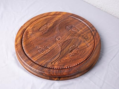 Handmade 14″ Collapsible Wooden Basket, 4-Compartment Paisley Design in Himalayan Rosewood – Fruit Basket, Bread Bowl & Trivet – Folds Flat for Easy Storage – Unique Centerpiece & Gift