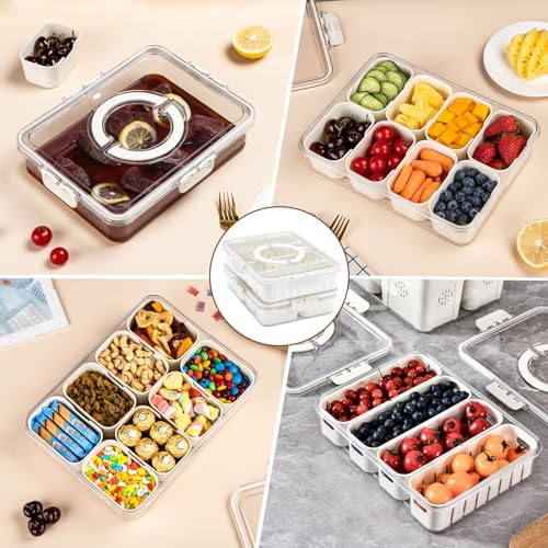 Snackle Box Container,2 Pack Divided Clear Snack Box Serving Tray with Lid and Handle,Charcuterie Board with Lid, Snack Organizer for Beach Picnic, Refrigerator Fresh, Party, Holidays and Travel - color: 8 Compartments+4 Compartments