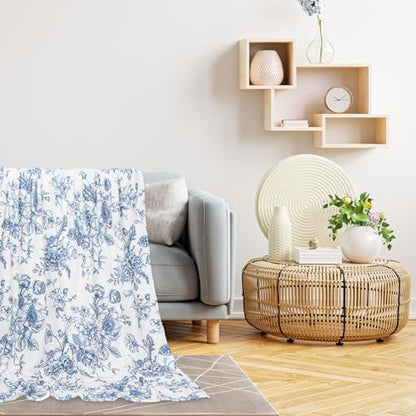 JarThenaAMCS Floral Fuzzy Blanket Blue Flower Throw Blanket Decorative Soft Cozy Flannel Blankets for Home Bed Sofa Couch Chair, 60 x 70 Inch - size: 60 x 70 Inch