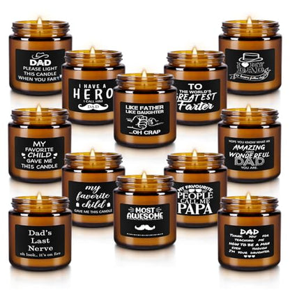 12-Pack Amber Jar Father's Day,Scented Candles, Gift for Dad 3.5oz, Natural Soy Wax and Premium Essential Oils. Ideal for Study Home & Office Aromatherapy. - color: 12Pack-Brown
