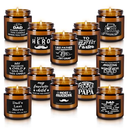 12-Pack Amber Jar Father's Day,Scented Candles, Gift for Dad 3.5oz, Natural Soy Wax and Premium Essential Oils. Ideal for Study Home & Office Aromatherapy. - color: 12Pack-Brown