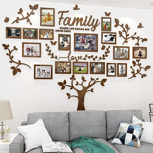 Family Tree Wall Decor - Picture Frames Collage 4x6 5x7 8x10 11x14 3D DIY-Acrylic Photo Frame for Living Room （Brown 57 * 81in） - color: Brown