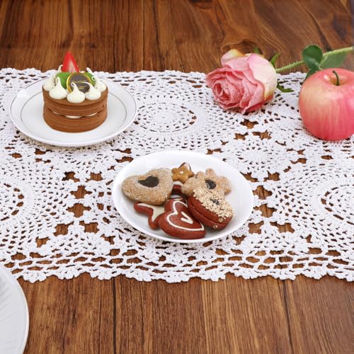 kilofly Handmade Crochet Cotton Rectangular Table Runner, 15 x 43 inch, White - color: White, size: 15 x 43 Inch