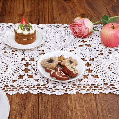 kilofly Handmade Crochet Cotton Rectangular Table Runner, 15 x 43 inch, White - color: White, size: 15 x 43 Inch