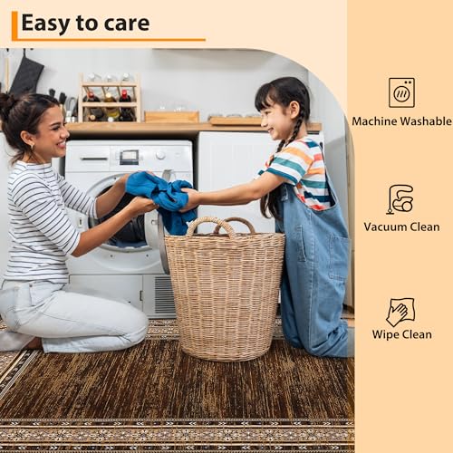 Modern Washable Runner Rug 2x6 Non Slip Solid Area Rugs, Washable Kitchen Mats Bedside Rug, Stain Resistant Soft Bathroom Carpet, Foldable Runners for Hallways, Entryways, Red Brown | Non Slip Non Shedding Stain Resistant Neutral Textured Solid Foldable S