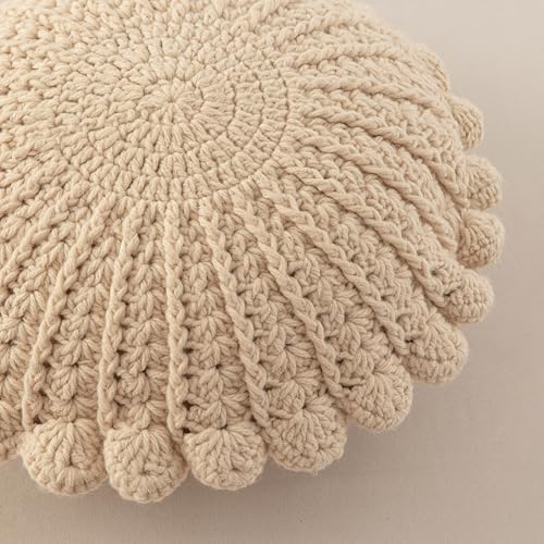 Knitted Throw Pillow Round Couch Pillow (Beige, 18inch) | Include Insert Handmade Decorative Plush Pillow Cute Cushion - color: Beige