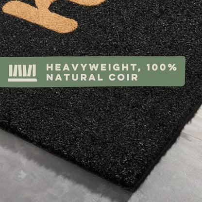 TOWN & COUNTRY TERRA Hiya Painted Welcome Door Mat, Natural Coir, Heavyweight, Non-Slip Entryway Mat, Black, 18"x30" - color: Black, size: 1'6" x 2'6" (Rectangular)
