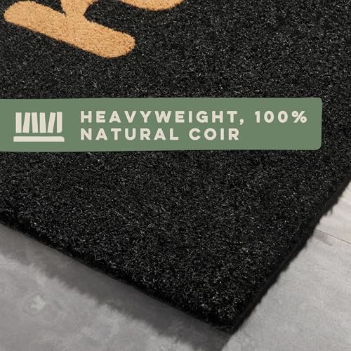 TOWN & COUNTRY TERRA Hiya Painted Welcome Door Mat, Natural Coir, Heavyweight, Non-Slip Entryway Mat, Black, 24"x36" - color: Black, size: 2' x 3' (Rectangular)