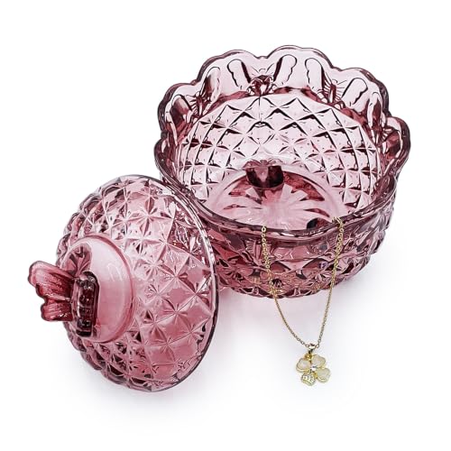 Crystal Glass Candy Snack Barrel Storage Jar Embossed Luxury Cookie Buffet Canister With Lids Jewelry Box Jar Biscuit Containers（Butterfly-Purplish-Red） - color: Butterfly-Purplish-Red