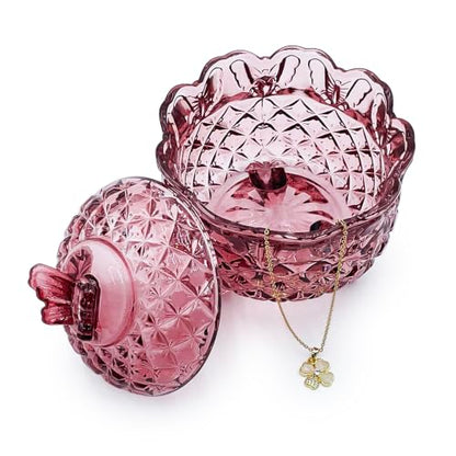 Crystal Glass Candy Snack Barrel Storage Jar Embossed Luxury Cookie Buffet Canister With Lids Jewelry Box Jar Biscuit Containers（Butterfly-Purplish-Red） - color: Butterfly-Purplish-Red