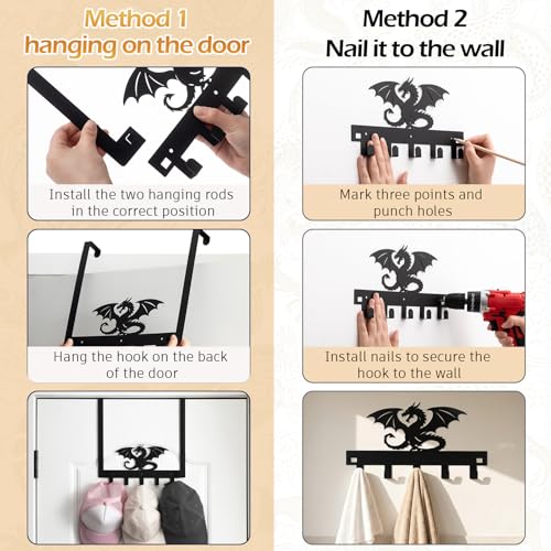 Reallnaive Dragon Over The Door Hooks Bathroom Decor Hanger Wall Mount Rack Holder for Towel, Hat, Coat, Cloth, Keychain, Bag, Christmas Party Gift - style: Dragon