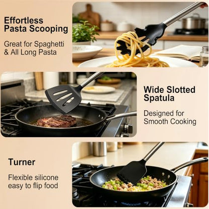 14PCS Kitchen Silicone Cooking Utensils Set with Holder | Heat Resistant, Food-grade Silicone and Stainless Steel, Spatula Set for Nonstick Cookware, Dishwasher Safe,Flexible,Durable