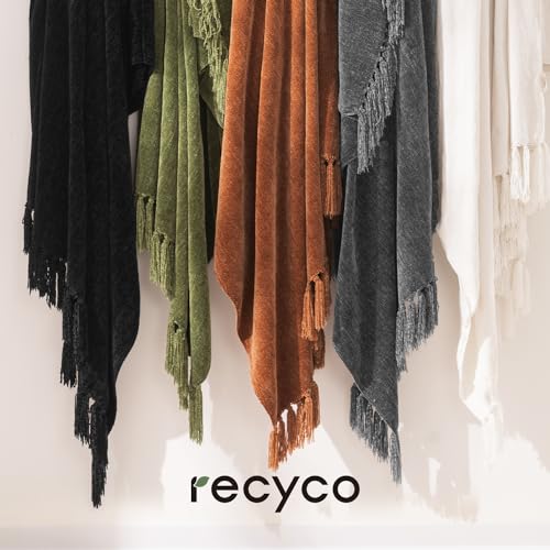 RECYCO Throw Blanket Soft Cozy Chenille Throw Blanket with Fringe Tassel for Couch Sofa Chair Bed Living Room Gift (Rust, 50" x 60") | Super Soft Knit Throw Blanket with Fringe Tassels, Lightweight Knitted Throw, Cozy, Ideal for Sofa Chair Bed Living Room