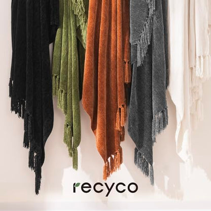 RECYCO Throw Blanket Soft Cozy Chenille Throw Blanket with Fringe Tassel for Couch Sofa Chair Bed Living Room Gift (Rust, 50" x 60") | Super Soft Knit Throw Blanket with Fringe Tassels, Lightweight Knitted Throw, Cozy, Ideal for Sofa Chair Bed Living Room