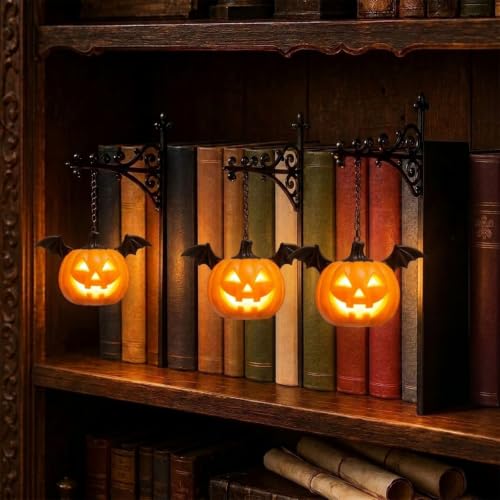 Library Lantern Mini Bookshelf Lamp, Vintage Led Miniature Hanging Lantern for Bookshelf, Wireless Book Nook Lamp with Bookends Decorative, for Home Library, Study and Reading Corner (3Pc-C) - color: 3Pc-C