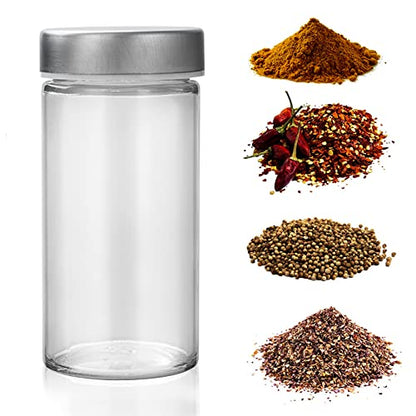 Tianifa 2 Pcs Glass Spice Jars/Bottles - 3oz Empty Round Spice Containers with Airtight Metal Caps with Shaker Lids (2, clear) - color: Stainless Steel Lids, size: 2pcs
