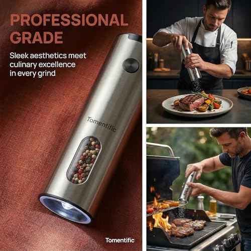 Electric Salt and Pepper Grinder Set with Rechargeable Base - Upgraded Large Capacity, Refillable Pepper Mill Set with LED Light & Adjustable Coarseness, Ideal for Kitchen, Outdoor (Polished Silver) - color: Polished Silver