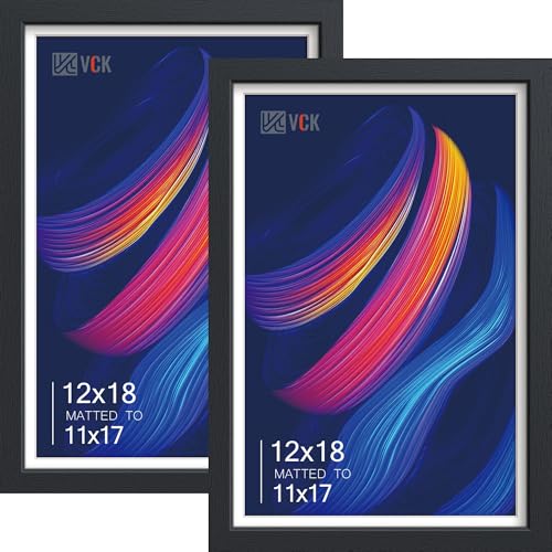 VCK 12x18 Frame 2 Pack, Black Wood, 11x17 Mat, Glass, for Poster Prints | Tempered Glass, Acid-Free Mat, Vertical or Horizontal Wall Mount Display, for Artwork, Gallery Wall, Office, and Home - color: Black, size: 12x18, style: 2 Pack