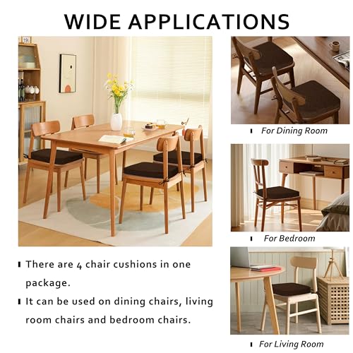 ELFJOY Non-Slip Chair Cushions for Dining Chairs Coffee 16.7"x16" | 4 Pack, with Ties and Washable Cover, U Shape, Breathable Fabric, for Kitchen Dining Office Folding Chairs，Comfortable - color: Coffee