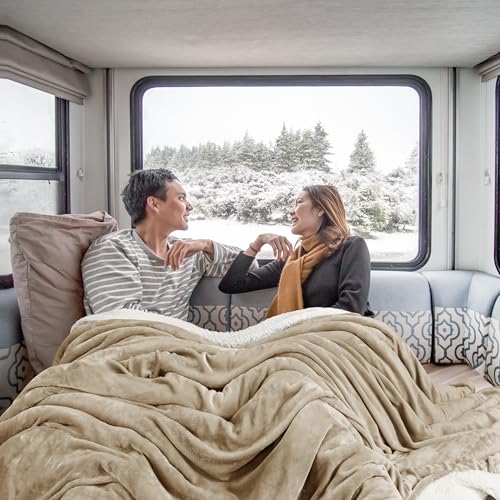 Utopia Bedding Reversible Plush Sherpa Blanket Throw Size Camel, 50x60 Inch | Soft, Warm, Fleece, Bed, Sofa, Couch, Camping, Travel, Cozy, All Season - color: Camel, size: Throw (50x60 Inch)