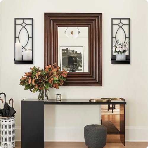 Candle Wall Sconces Set of 2, Black Metal Minimalism Wall Candle Holder for Living Room, Dining Room, Bedroom, Bathroom (2 Pack, 16.5 x 7 in) - color: Black Fashion