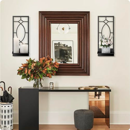 Candle Wall Sconces Set of 2, Black Metal Minimalism Wall Candle Holder for Living Room, Dining Room, Bedroom, Bathroom (2 Pack, 16.5 x 7 in) - color: Black Fashion