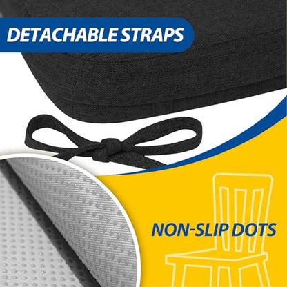 AAAAAcessories D-Shaped Chair Cushions, 2" Thick Dining Chair Pads with Ties and Removable, Machine-Washable Cover, 17" x 16", Set of 8, Black - color: Black, size: 8 Count(Pack of 1)