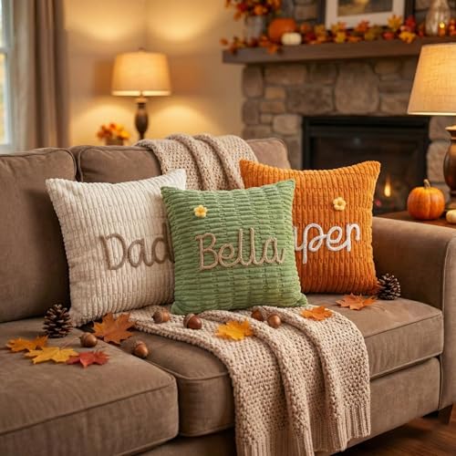 MBBEST Personalized Embroidered Name Lumbar Pillow Cover, Custom Handmade Monogram Accent Cushion Case for Kids Room Boy Girls