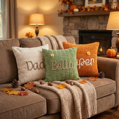 MBBEST Personalized Embroidered Name Lumbar Pillow Cover, Custom Handmade Monogram Accent Cushion Case for Kids Room Boy Girls