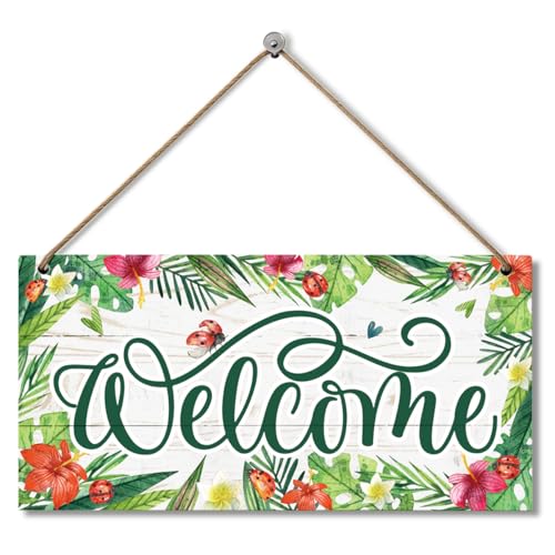Welcome Wooden Door Hanger, Welcome Home Sign, Botanical Tropical Printed Wall Art Signs, Perfect for Front Porch, Entryway, Hallway, Sunroom, Living Room and Patio Decor - color: Style 12