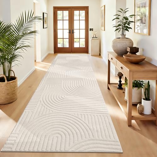 Pauwer 3x10 Area Rugs for Living Room, Modern Non Slip Washable Rug, Beige | Arch Pattern, Soft Fluffy, Neutral, Boho Accent, Solid Color Floor Carpet, For Kids Room Dining Room Nursery Entryway - color: Beige, size: 3'x10'