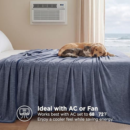 Bedsure Navy Cooling Blanket Full Size for Hot Sleepers - Summer Blanket Full Size Cold Bed Cool Arc-Chill Thin Ice Cooled Bedding with Rayon Derived from Bamboo Night Sweats Hot Flashes, 80x90 - color: 02- Navy, size: Full (80" X 90")