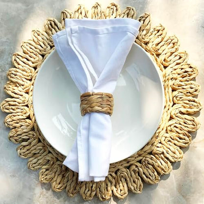 Set 6 Woven Water Hyacinth Napkin Rings | Rustic Boho Wicker Napkin Holders | Natural Farmhouse Rattan Napkin Ring for Christmas, Thanksgiving Dining Table, Wedding Party - size: Set of 6