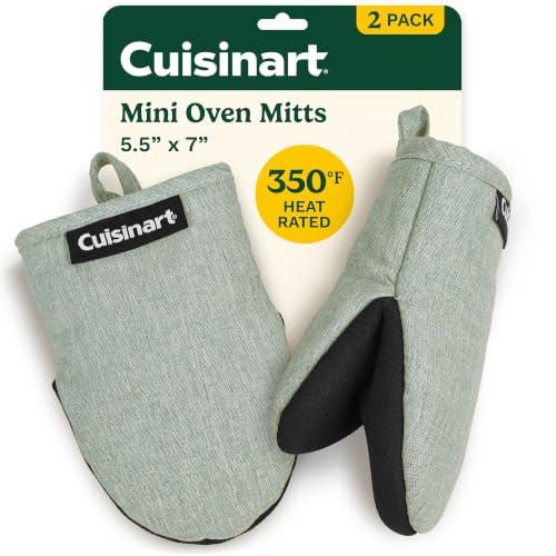 Cuisinart Mini Oven Mitts, 2-Pack, Neoprene Grip, Heat Resistant 350F | Cotton-lined, non-slip neoprene palm, ambidextrous design, ideal for smaller hands and everyday cooking - color: Sage