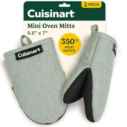 Cuisinart Mini Oven Mitts, 2-Pack, Neoprene Grip, Heat Resistant 350F | Cotton-lined, non-slip neoprene palm, ambidextrous design, ideal for smaller hands and everyday cooking - color: Sage