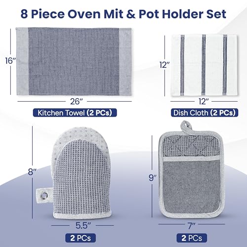 Casa Platino Mini Oven Mitts Set, 8-Piece – 500°F Heat Resistant Silicone Oven Mitt, Potholders for Kitchens, 2 Kitchen Towels & 2 Dish Cloths – Non-Slip & Durable – Indigo - color: 09: Oven Mitts - Indigo, size: Oven Mitt Set - 8 Pack