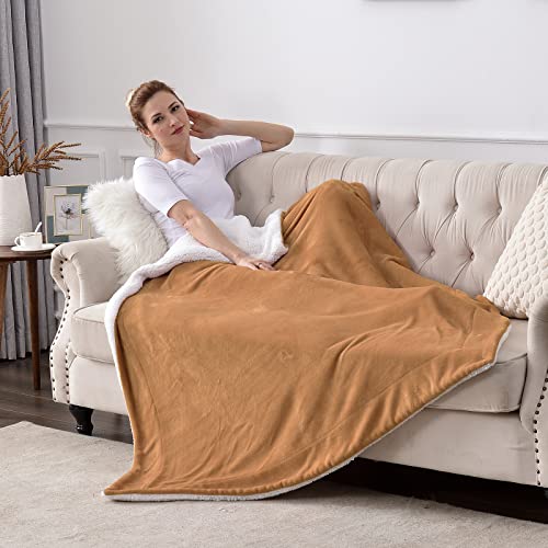 Sherpa Fleece Throw Blanket, Camel, 50x60 inches | Double-Sided Super Soft Luxurious Plush Blanket Throw Size - color: Camel, size: 50"×60"