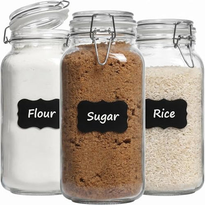 78oz Large Square Airtight Glass Jars with Lids, Wide Mouth Food Storage Canisters, Hold 4lb Sugar or 5lb Rice, Heavy Duty Pantry Containers for Flour, Coffee, Bulk Storage - size: 78 fl oz x 3 - Square
