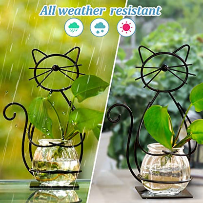 Desktop Cat Planter Propagation Station, Glass Vase Metal Stand | Cute Cat Metal Holder,Thoughtful Gift for Cat Lovers, Hydroponic Vase, Home Office Accent, Great for Small Plants & Cuttings - color: Cat